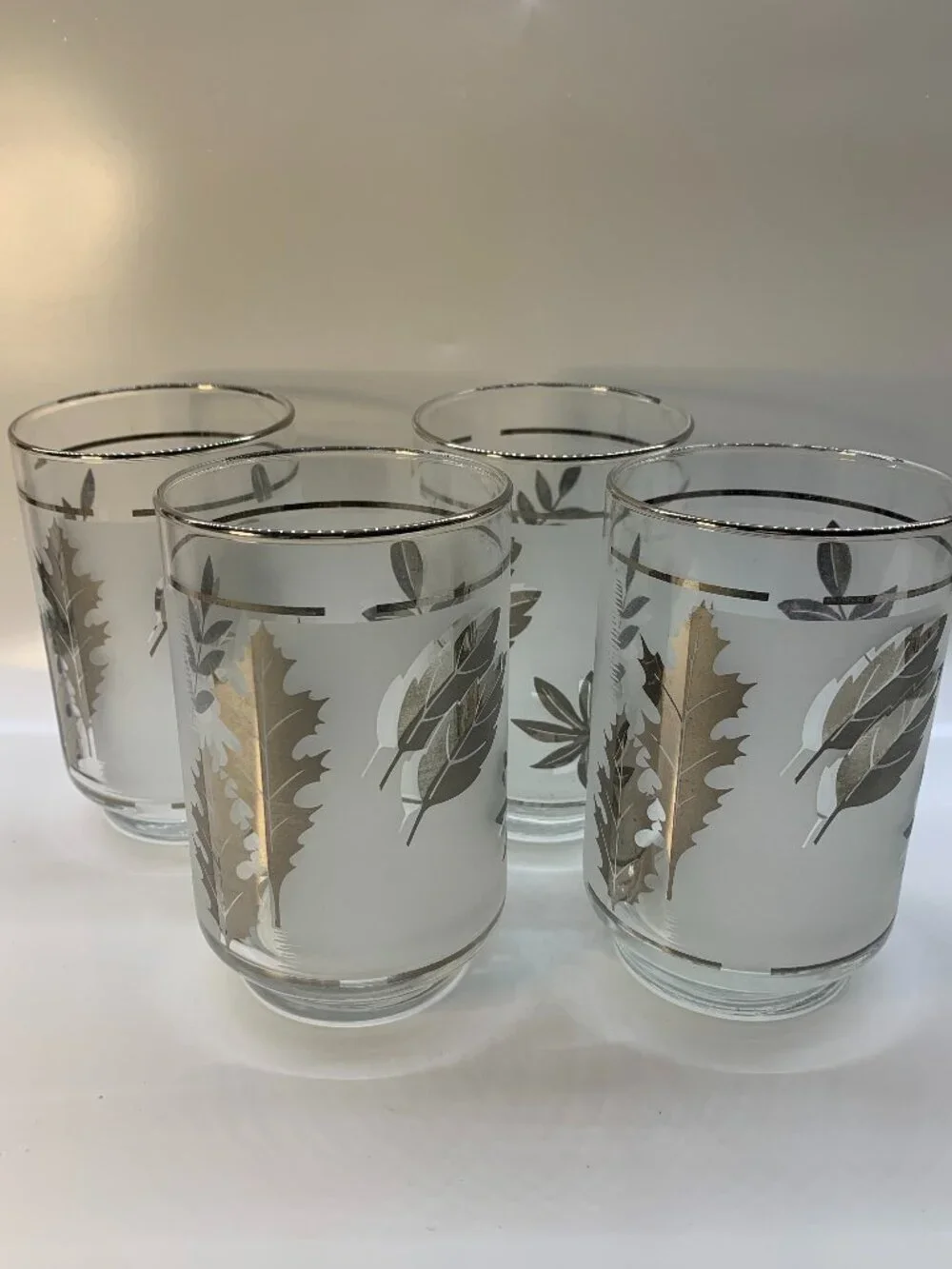 Vintage Libbey Silver Foliage Glasses 12 oz Set of 4